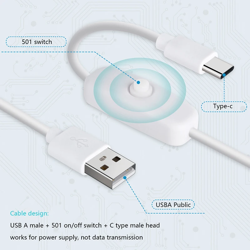 Фото USB-Type C кабель переключателя постоянного тока 5 В, 2 А, удлинитель питания, провод питания, белая, черная, стандартная линия переключения кнопок для вентилятора лампы №5