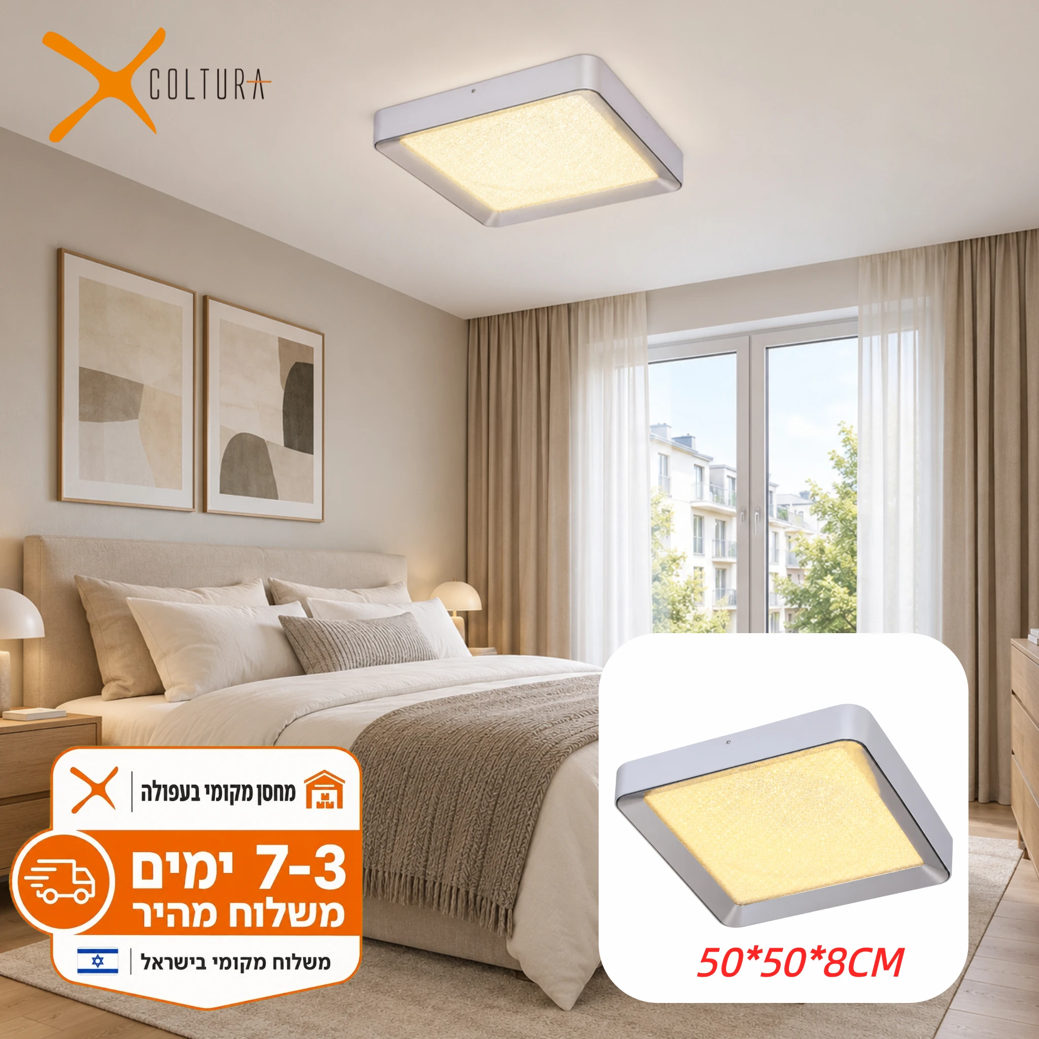 תמונת המוצר: מנורת תקרה LED COLTURA מרובעת