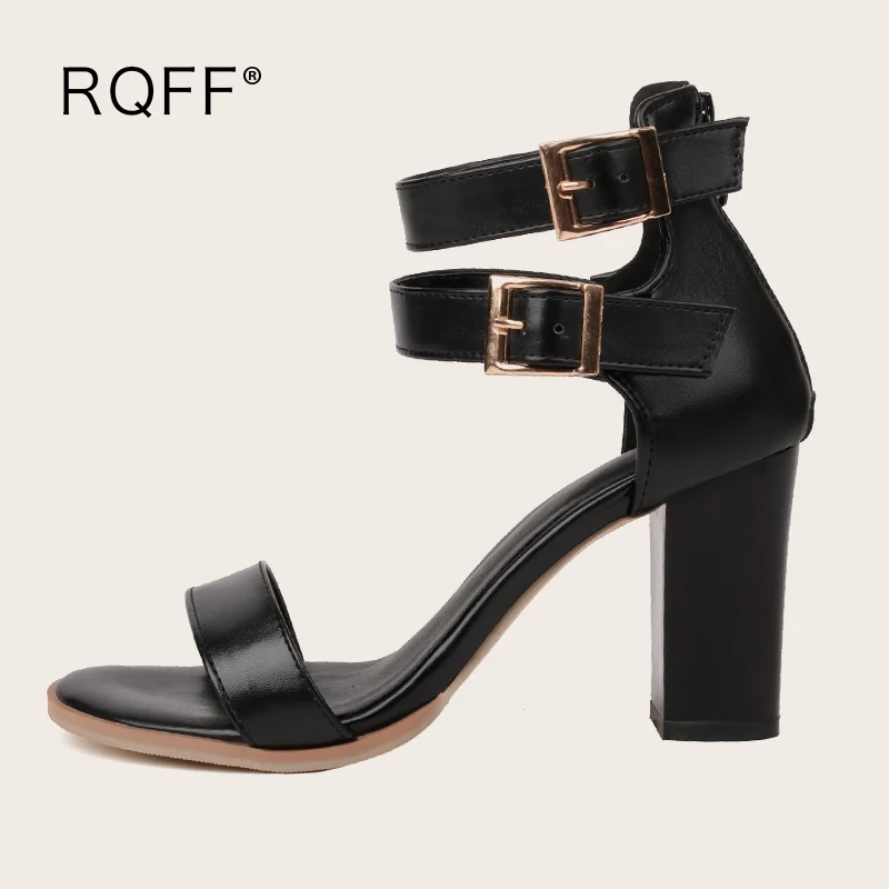 

Plus Size 31 48 Open Toe Sandals Woman Summer Fashion Solid Block High Heels Handmade Black White Shoes Footwear