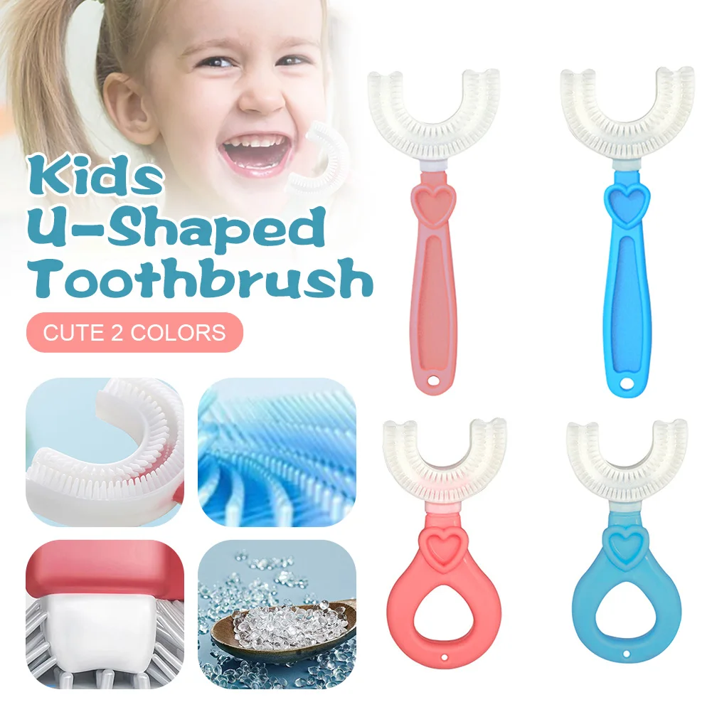 

2022 New Kids U-Shaped Toothbrush Whole Mouth Massage Toothbrush with Soft Brush Head Round/Long Handle for Kids Ages 2-12