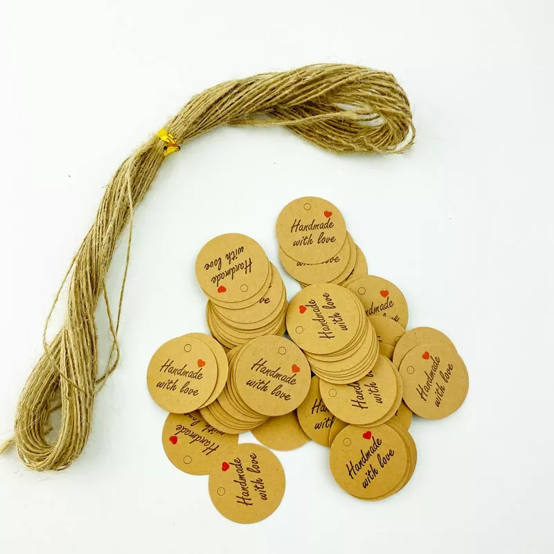 

100pcs Round Kraft Paper Gift Tags Baking Printed Tag Celebrating Labels Handmade Wedding Party Decoration Packaging Hang Paper