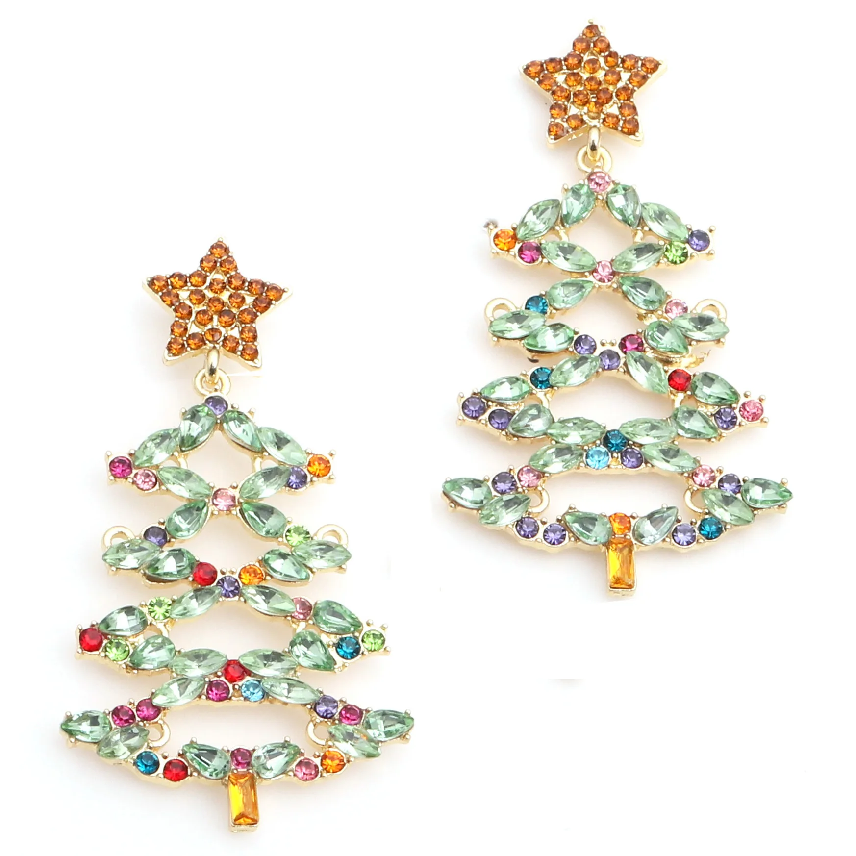 

Cross-border Fashion New Exaggerated Luxury Hollowed Out Alloy With Diamond Full Diamond Christmas Tree Earrings