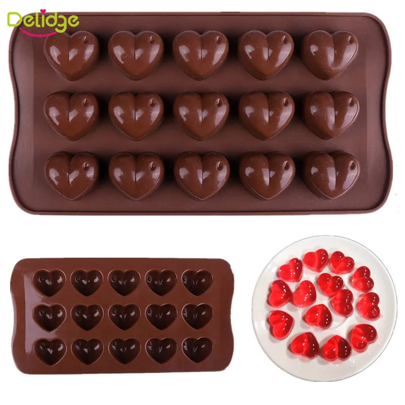 

1PC 15 Holes Heart Shape Silicone Chocolate Mold DIY Candy Fondant Tray Ice Cube Maker Mould Kitchen Baking Tools