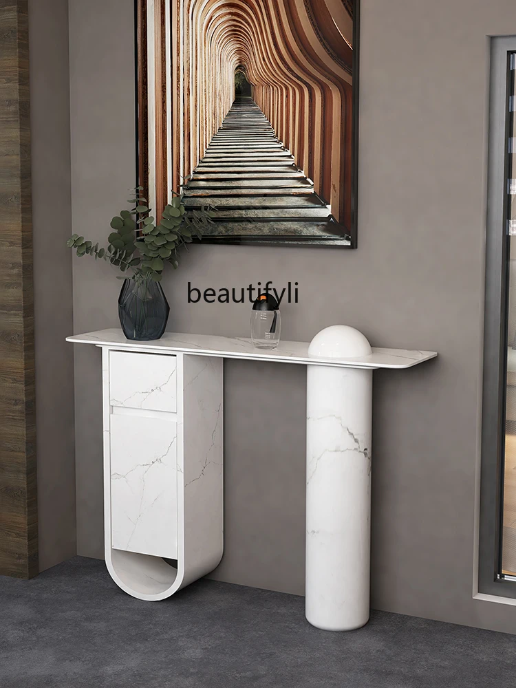 

zqItalian Entrance Cabinet Affordable Luxury Style Simple Modern Stone Plate Curio Cabinet Console Tables Minimalist Console