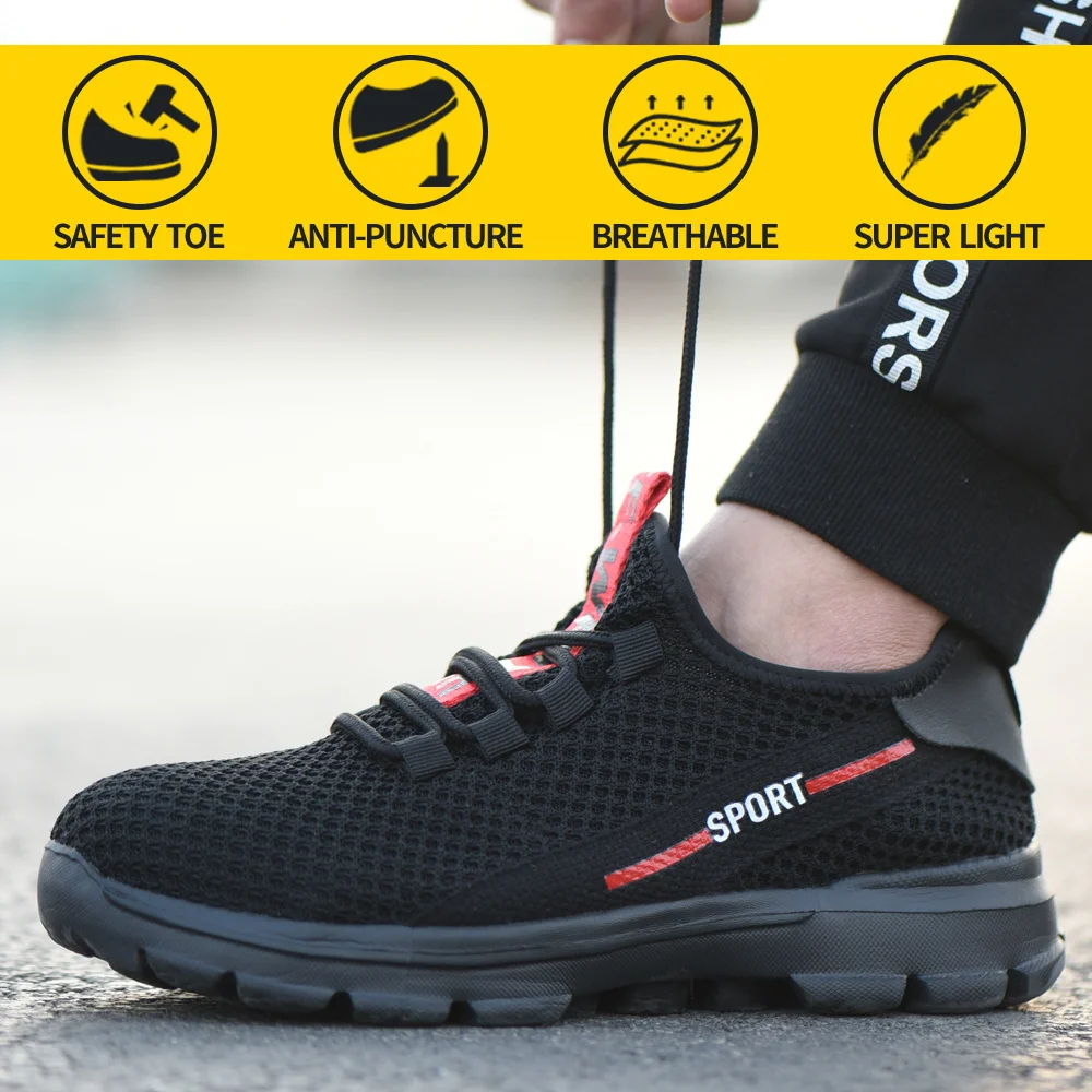

Drop Shipping Work Safety Shoes For Men Summer Breathle Boots Steel Toe Construction Safety Work Sneakers Elastic Soft