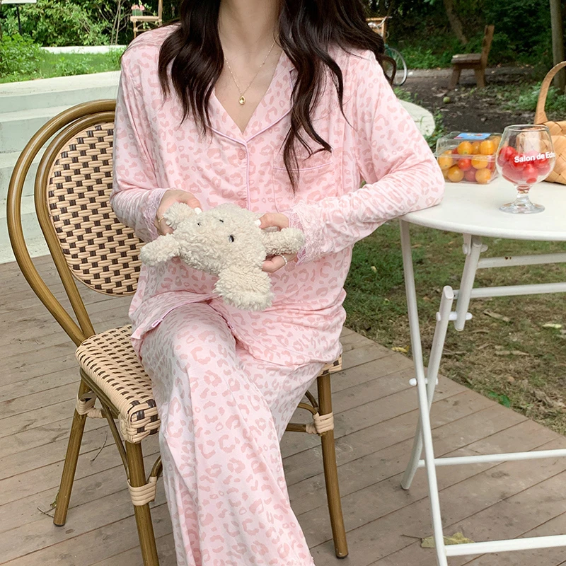 CAIYIER 2022 Lace Women's Silk Nightwear Long Sleeved Sexy Lingerie Sleepwear Fashion Female Winter Pajamas Set Night Clothes