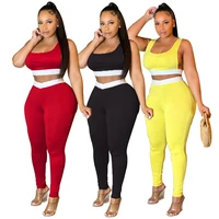 two piece womens tops and pants european style beauty two piece vest trousers stitching sports suits summer sexy suits