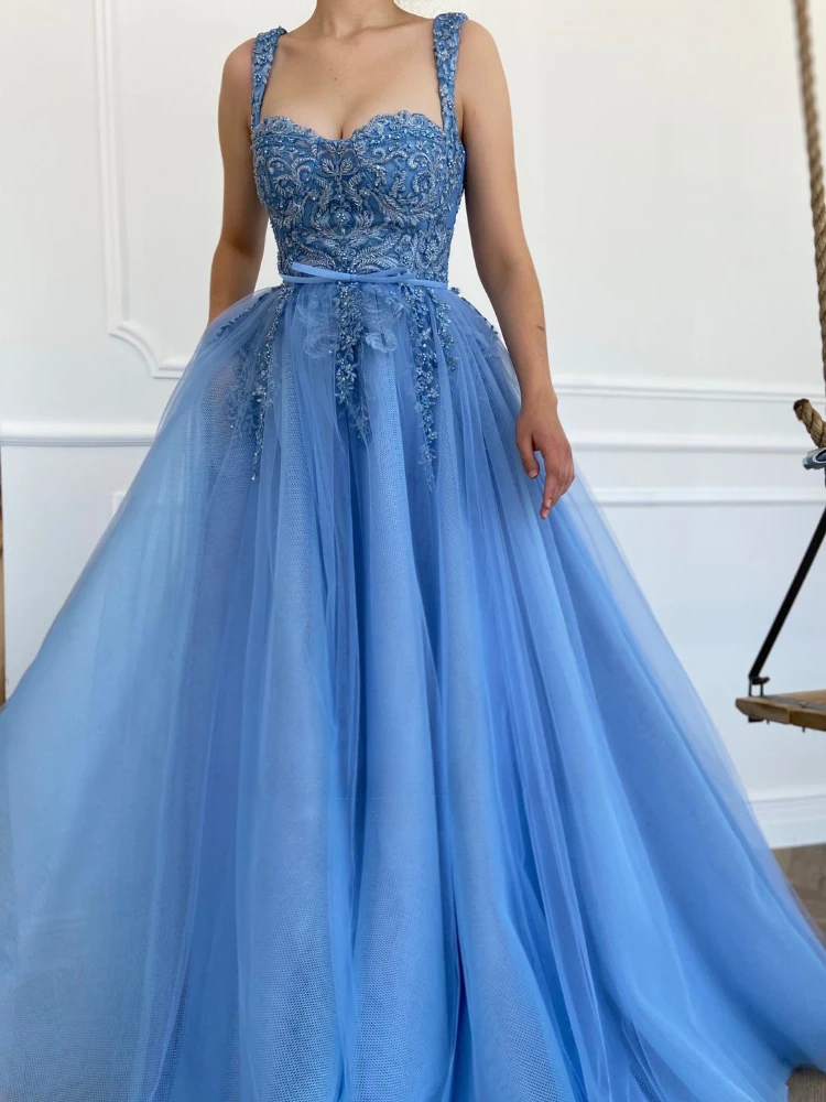 

Luxury Beaded Long Prom Dresses for Birthday Party 2023 Sweetheart Sequined Applique Puffy Tulle Backless Formal Evening Gown