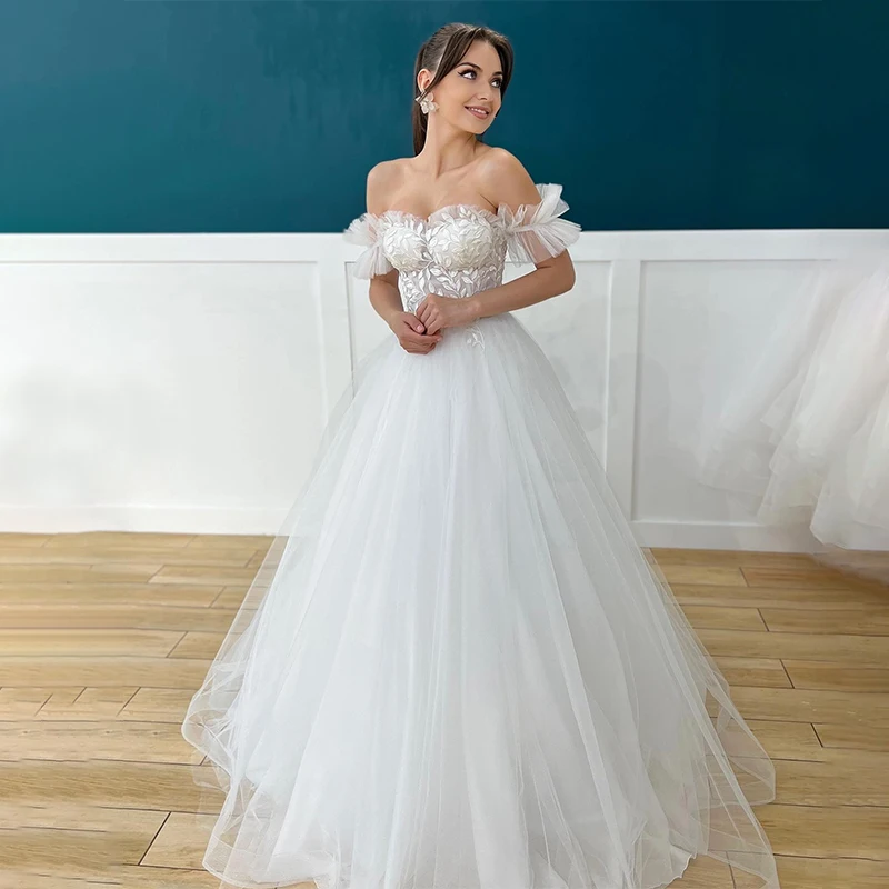

Mordern Sweetheart Neck A-Line Wedding Dresses Off the Shoulder Sleeveless Lace Appliques Bridal Gowns Vestido De Noiva