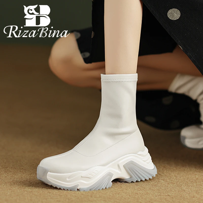 

RIZABINA New Arrivals Women Ankle Boots 2023 Thick Bottom Ins Hot Winter Shoes Woman Fashion Ladies Shoes Footwear Size 34-39