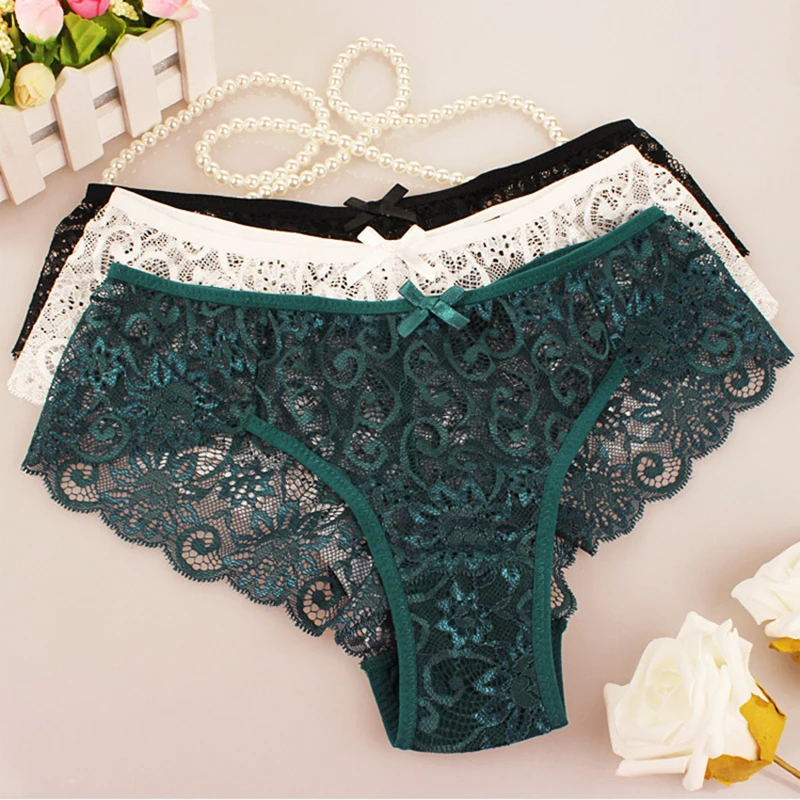 

Women's Lace Briefs Hollowed Underpants Mid-Waist Sexy Comfortable Breathable