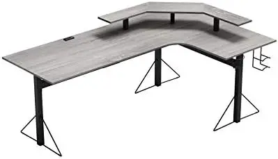 

Gaming L-Desk with Power, Gray/Black