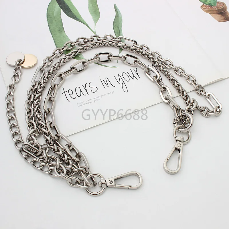 1-5pcs silver color Iron meterial chains with snap hooks three in one for woman handbag purse accessories in bulk