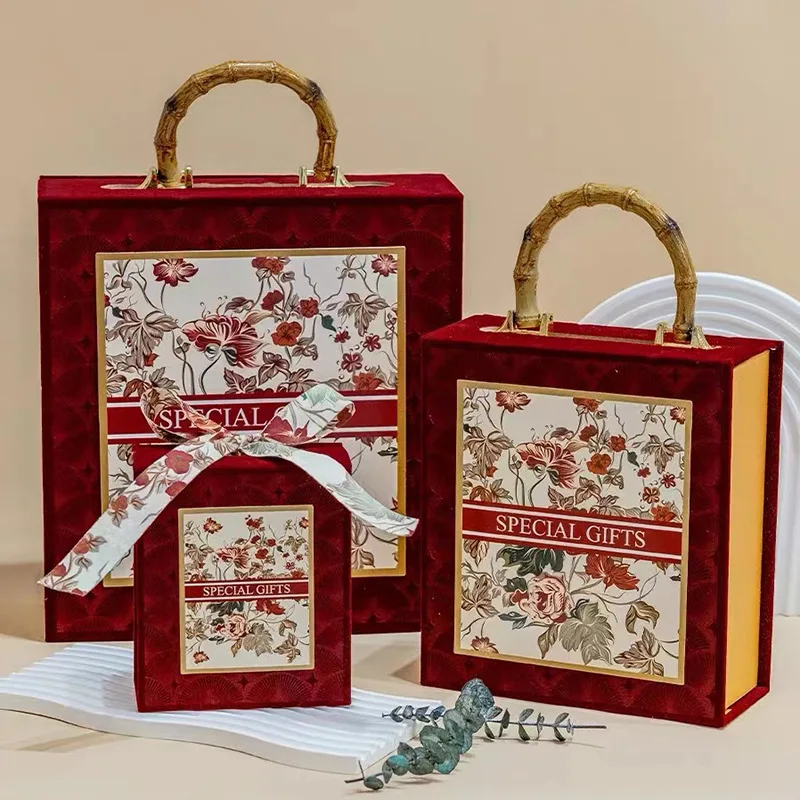 Es With Bamboo Handle Candy Gift Decorative Packaging Box For Baby Shower Wedding Tote Box