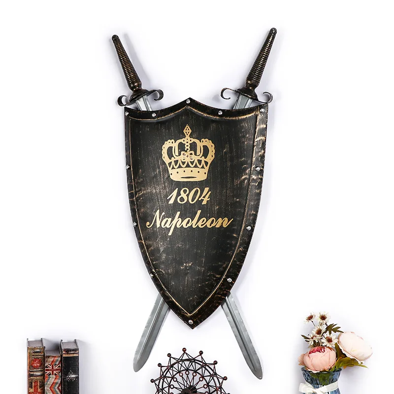 

Medieval Roman Iron Shield Wall Hanging Sword Decoration Bar Club Wall Hanging Photo Props Decorations for Room