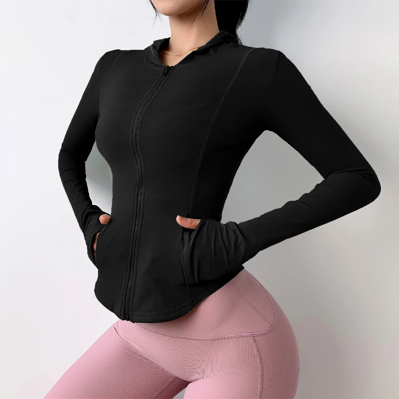 Elasticity Hoodie Yoga Jacket Comfortable Slimming Top Women's Running Sports Jacket GYM Tights Zipper Women Long Sleeves Coat images - 6