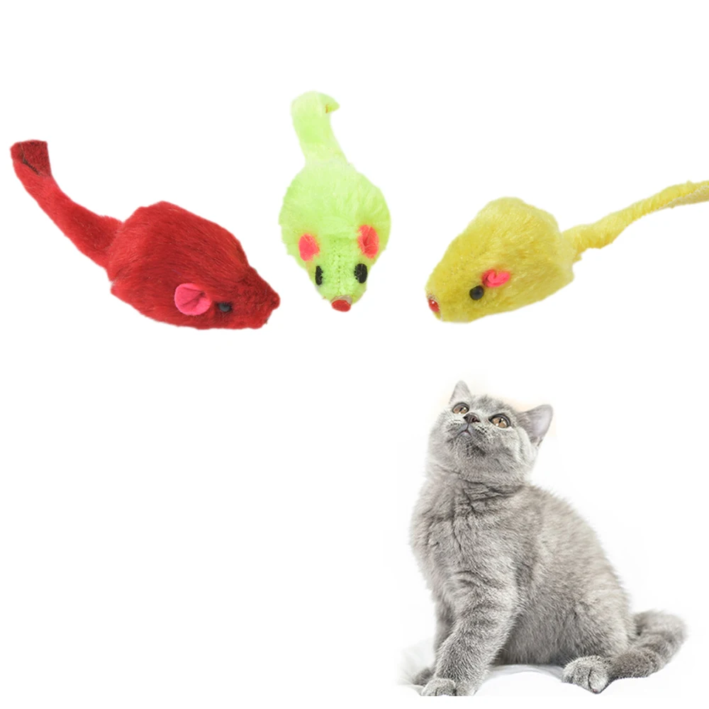 

2pcs Colorful Mouse Cat Toy Plush Mice Toy Bite Resistant Molar Toy Fleece False Mouse Funny Kitten Cat Toy
