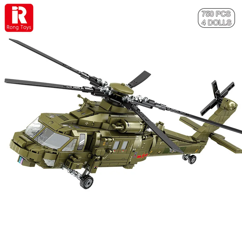 

WW2 Military Aircraft Z-20 Attack Helicopter Model Building Blocks Armed Airplane Soldiers Weapon Bricks Toys For Children Gifts