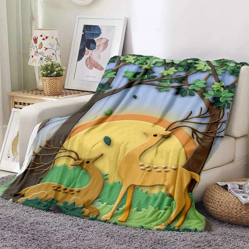

Forest Deer Blanket Custom Picnic Blanket Super Soft Fluffy Fleece Blanket Sofa Bed Yoga Blanket Tin Blanket for Beds Blankets