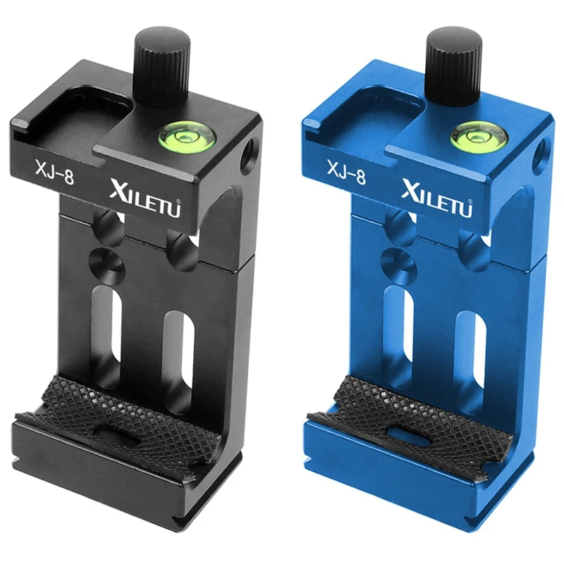 

2X XILETU XJ-8 Tripod Head Bracket Phone Holder Clip For Phone Flashlight Micro-Phone With Spirit Level Blue & Black