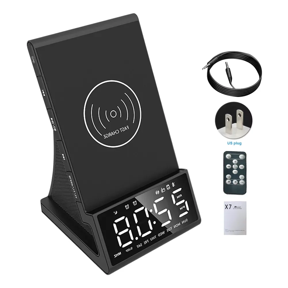 Bedroom Alarm Clock Bedside Gift Home With Bluetooth Speaker Remote Control Wireless Charging Phone Holder Adjustable Brightness enlarge