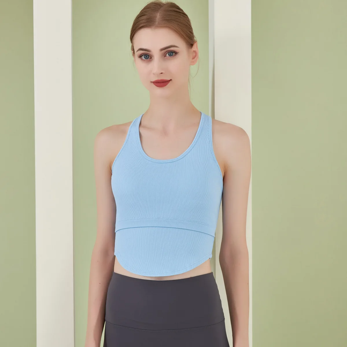 Ribbed Knitted Tops Women Yoga Vest Gym Sports Crop Tops Seamless Streetwear Fitness Running Vest Workout Sports Bra Tank Top