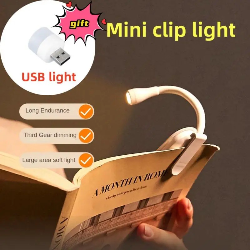 

Mini LED Eye Protection Book Night Light Adjustable Clip 360° Flip Study Lamp Rechargeable 3 Color For Travel Bedroom Reading
