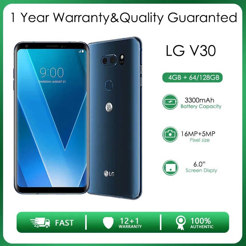 Оригинальный разблокированный смартфон LG V30 с одной Sim-картой 4 Гб ОЗУ + 64/128 ГБ