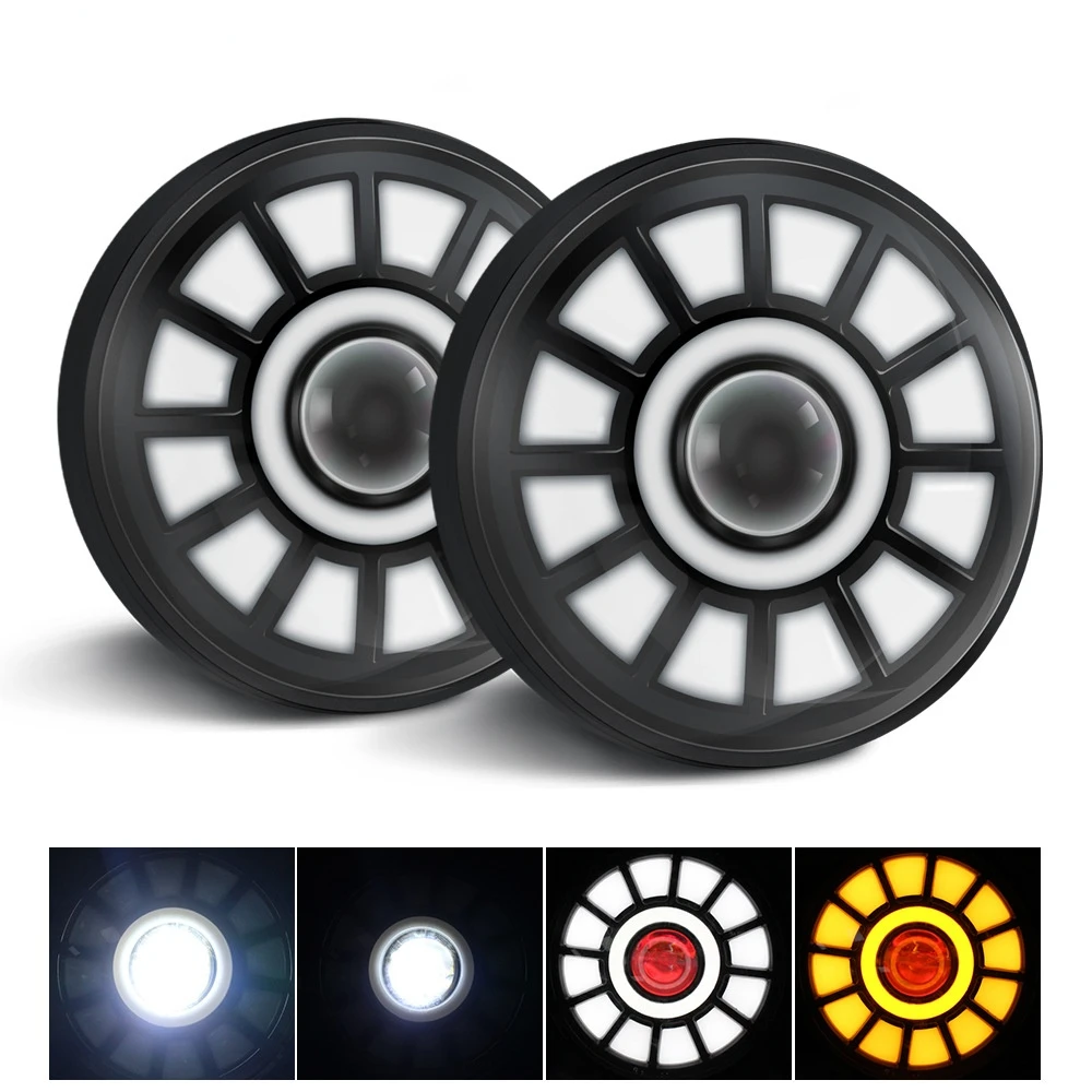 

7 Inch Round LED Headlights Hi/Low H4 White Halo Angle Eye Off Road 4x4 for Jeep Wrangler JK TJ CJ LJ Land Rover Defender