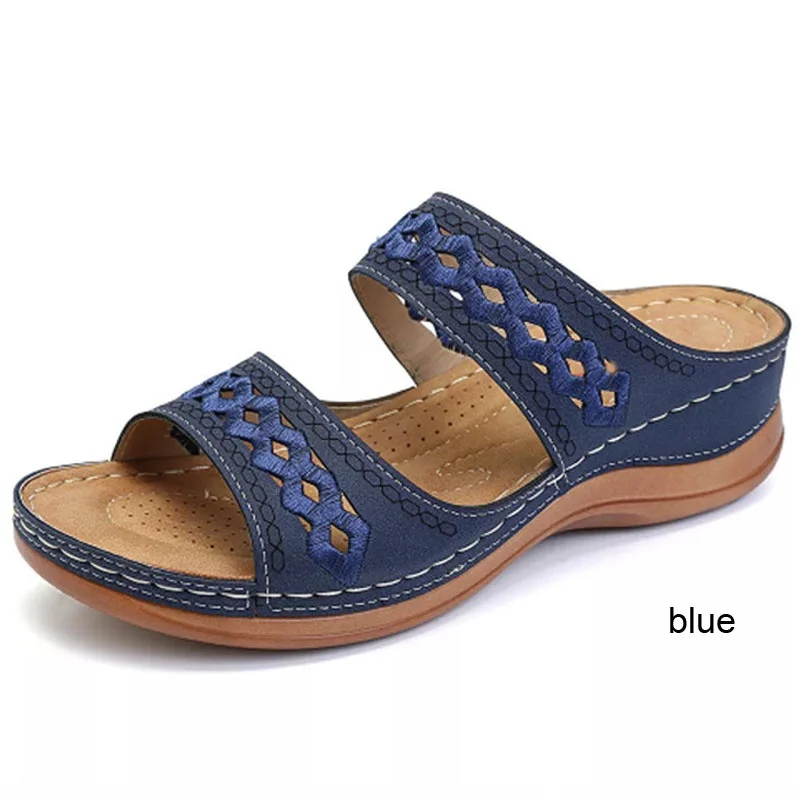 Plus Size 34-44 Women's Summer Open Toe Comfortable Sandals Super Soft Pu Leather Wedge Walking Sandals