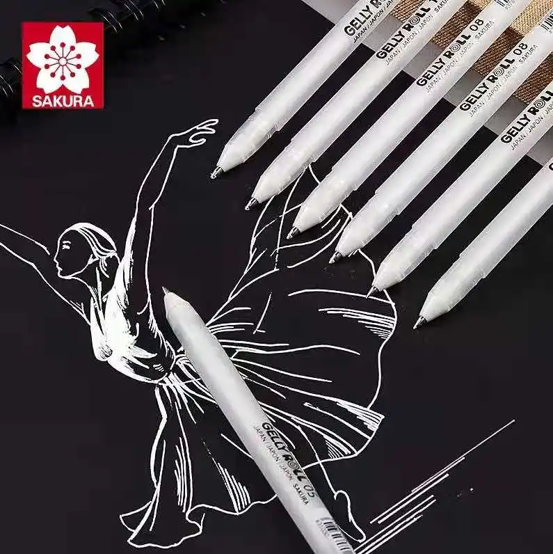 1pc Japan Sakura XPGB Gelly Roll White Pen 05/08/10 Sketch Highlight Marker Pen Drawing Art Supplies White Sliver Gold