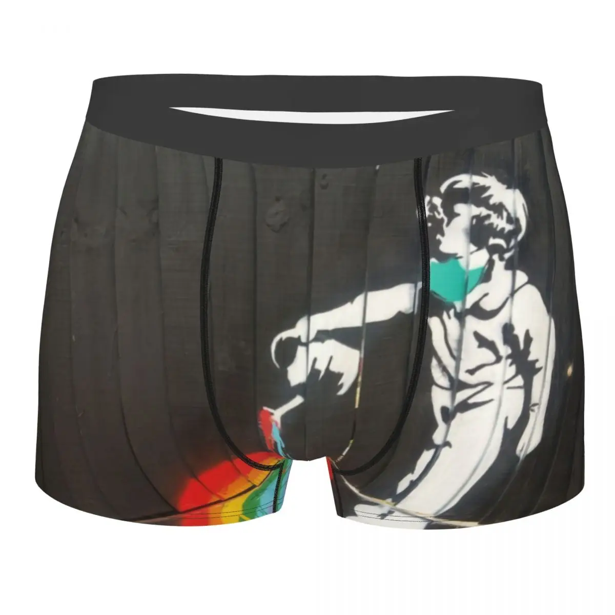 

Custom Banksy Rainbow Underwear Men Breathbale Street Art Graffiti Boxer Briefs