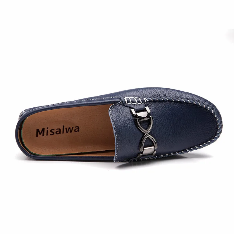 Misalwa 2022 New Summer Genuine Leather Men Shoes Luxury Brand Casual Loafers Moccasins Slip On Half Slippers Freeshipping | Обувь