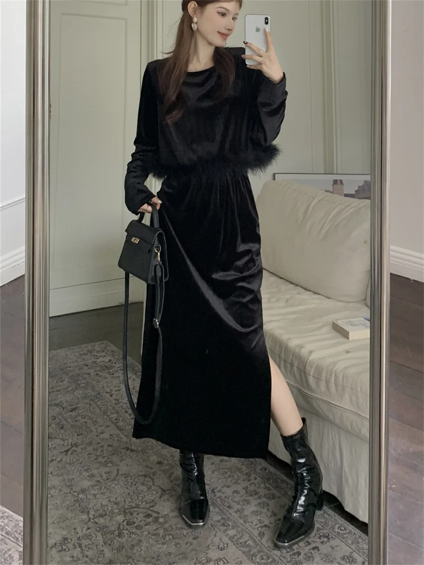 Женские офисные костюмы PLAMTEE черного цвета женские шикарные бархатные