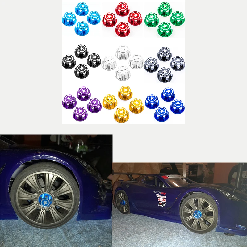 

4PCS RC Car Aluminum 17mm Hex Wheel Nuts Dustproof Anti-Skid Non-slip for 1/8 TRX X-Maxx Summit E-Revo Buggy RC Truck