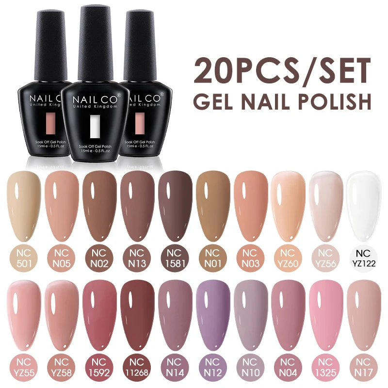 NAILCO 15ml 20pcs/Set Nude Gel Nail Polish Set Semi Permanent Vernis UV Gel Varnish Soak Off NailArt All For Gel Polish Manicure