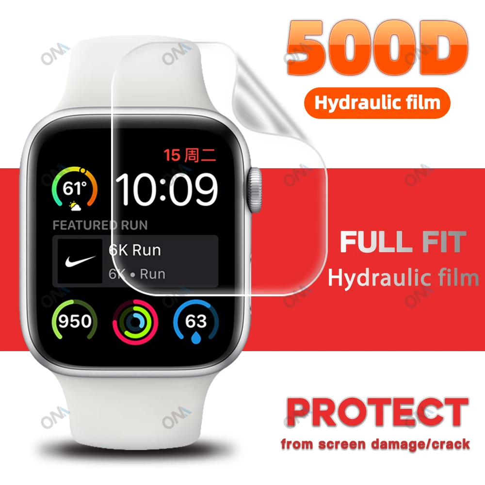 

Гидравлическая пленка с полным покрытием 500D для умных часов Apple Watch 7 6 5 4 SE, защита экрана 41 мм 45 мм 40 мм 44 мм, мягкая пленка (не стекло)