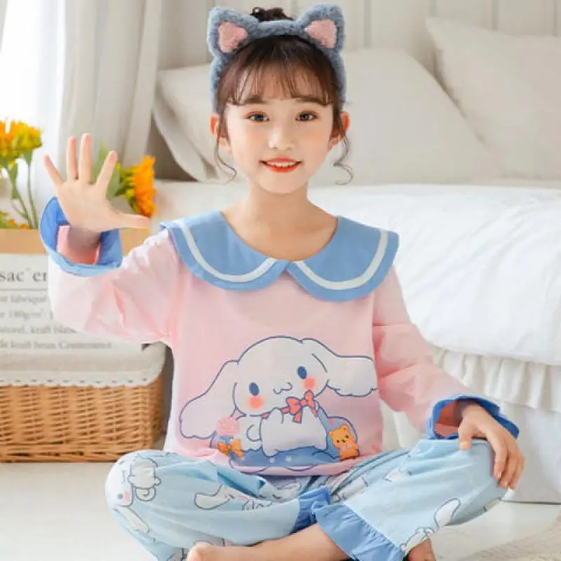 

Sanrios Cinnamoroll Pajamas Anime Girl Kawaii Cartoon Spring/Autumn Thin Middle School Children Child Baby Princess Home Suit