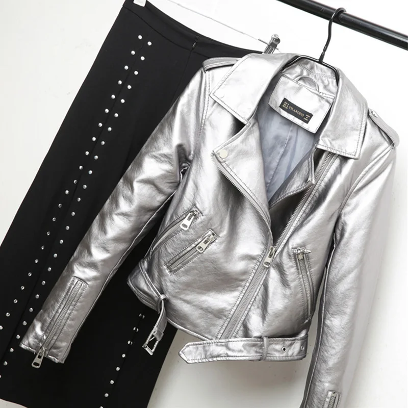 Leather Jacket Women Short 2022 Spring Autumn New Temperament Fashion Korean Version of Lapel Slim Leather Jackets Female LT221