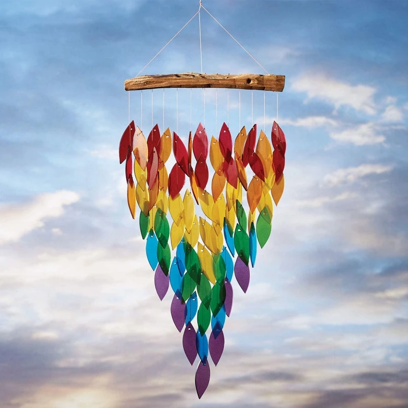 

Rainbow Tree Leaves Wind Chime Rotation Colorful Windchime Hanging Pendant for Garden Yard Patio Decoration Gift