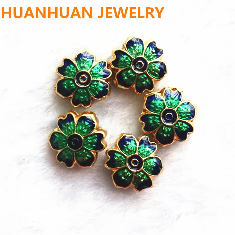 

DIY Accessories 5pcs styles Small pendant Enamel Lotus Blue Charm Beads Cloisonne Flowers for women men ethnic Jewelry Making