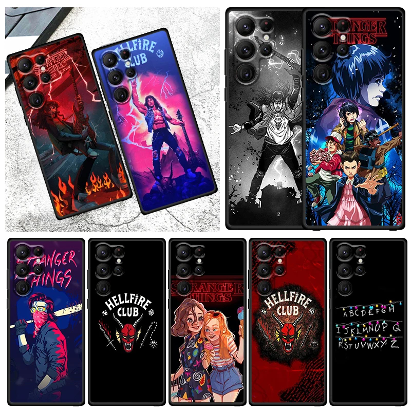 

Stranger Things Luxury Anime Phone Case For Samsung Galaxy S23 S22 S21 S20 FE S10 S10E S9 Plus Ultra Pro Lite 5G TPU Black Funda