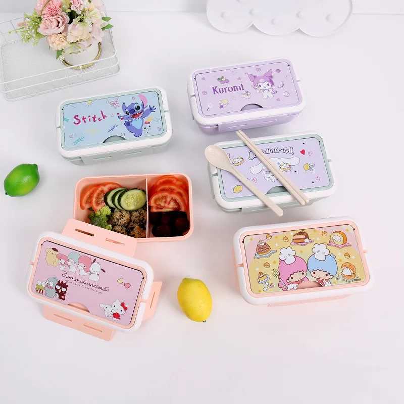 

Sanrios Littletwinstars Kuromi Cinnamoroll My Melody помпоны Purins Kittys милый мультяшный большой портативный раздельный Ланч-бокс