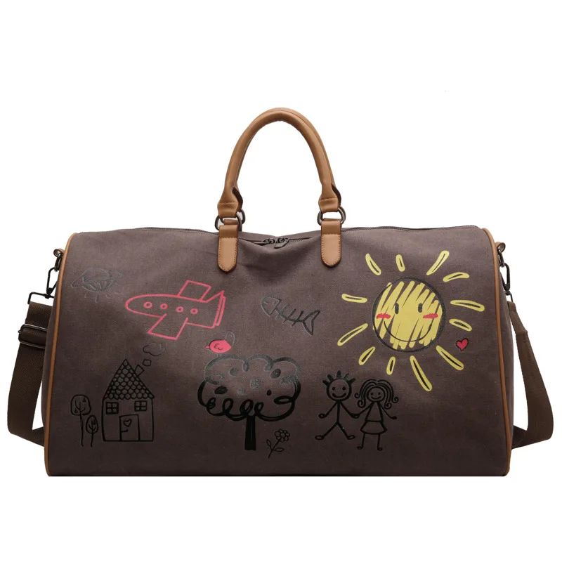 

Canvas Short Trip Bag Large Capacity Women's Graffiti Carrying Duffel Bag Portable Fitness Sports Leisure Men's Handbag