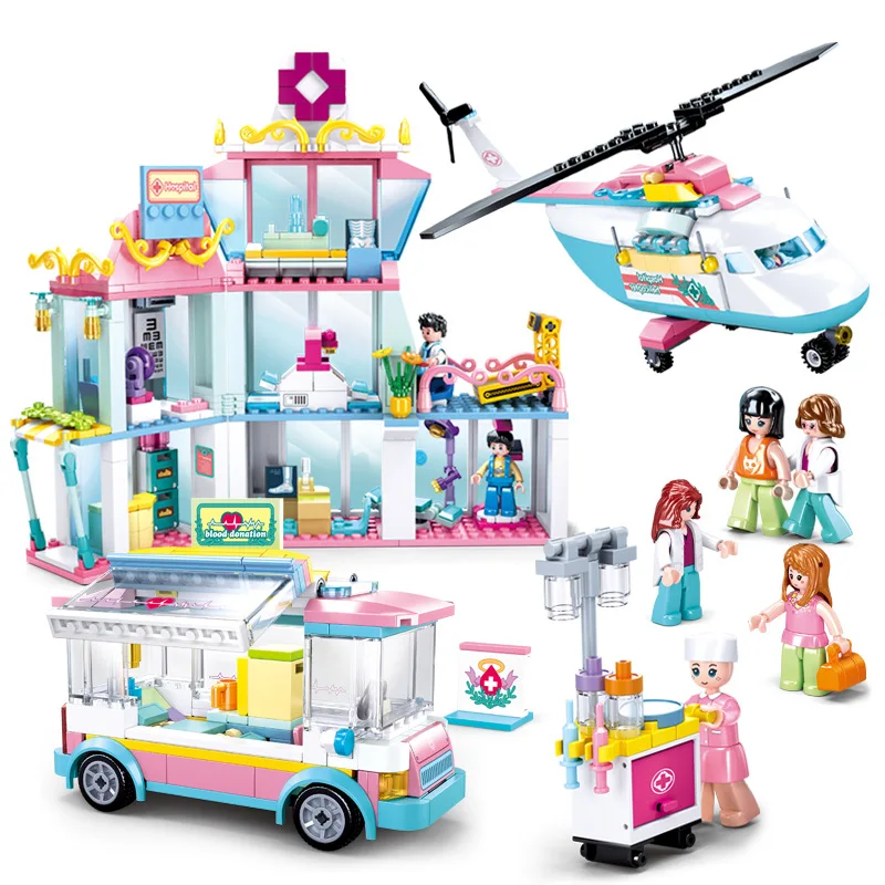 

Sluban Helicopter Mini Building Blocks City Hospital Small Particle DIY Assembly Model Creative DIY Birthday Gift Toy For Girls