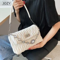 new trend pleated crossbody bag female premium texture rhinestone hand shoulder bags simple versatile purse fashion phone bags