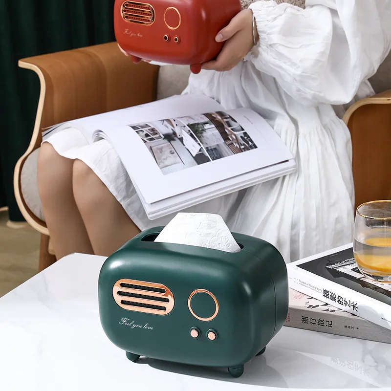 

Retro Radio Model Tissue Box Wet Wipes Decoration Paper Holder Storage Organizer Ornament Tissue Box Home Desktop Decorations