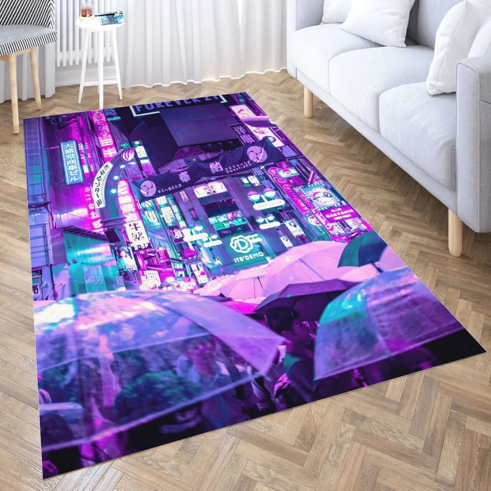 

JAPAN RAIN NEON 3D Carpet Living Room Kitchen Entrance Door Mat Anti-slip Floor Rug Bathroom Area Hallway Mats