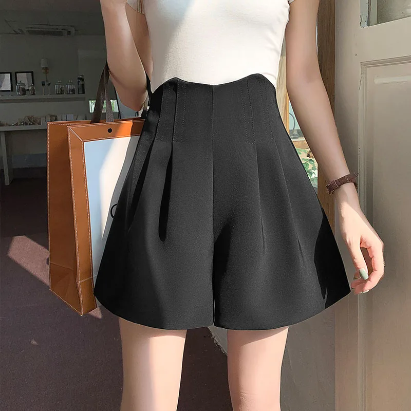 High Waisted Shorts Women Loose A-Line Slim Shorts for Women 2023 Spring Summer Fashion OL Women Clothing Wide Leg Black Shorts