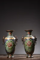 9 tibetan temple collection old bronze cloisonne enamel floral pattern animal head vase a pair bottle appreciation town house